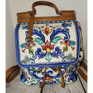 BRIGHTON Crossbody Convertible Backpack purse bag hobo Italian Floral Leather